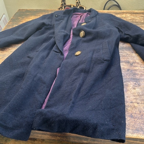 VINTAGE Kapmoor NY ILGWU union tag blue wool Swing coat ornate Asian buttons - Picture 2 of 16